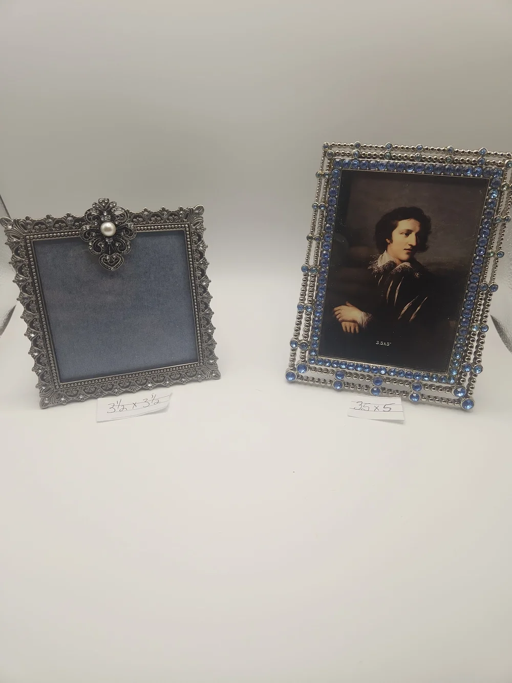 Decorative Blue and Silver Jeweled Photo Frame - Home AccentsSmall 3.5x3.5&3.5×5